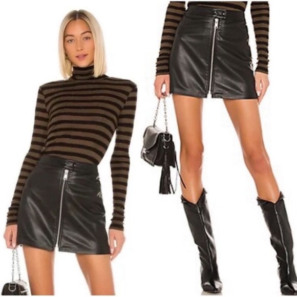 All Saints Lena Faux Leather Mini Front Zip Black Moto Skirt Size 2 NWT Defects - Picture 4 of 15